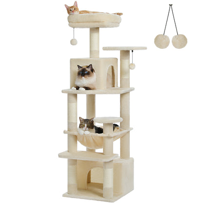 PAWZ Road Premium-Katzenbaum (136 cm hoch) | Multifunktionaler Kratzbaum mit Spacious-H?ngematte, gem¨¹tlichem Schlafhaus & Sisal-Kratzs?ulen | Doppel-Ebenen-Design mit gepolsterten Plattformen | Speziell f¨¹r gro?e Hauskatzen
