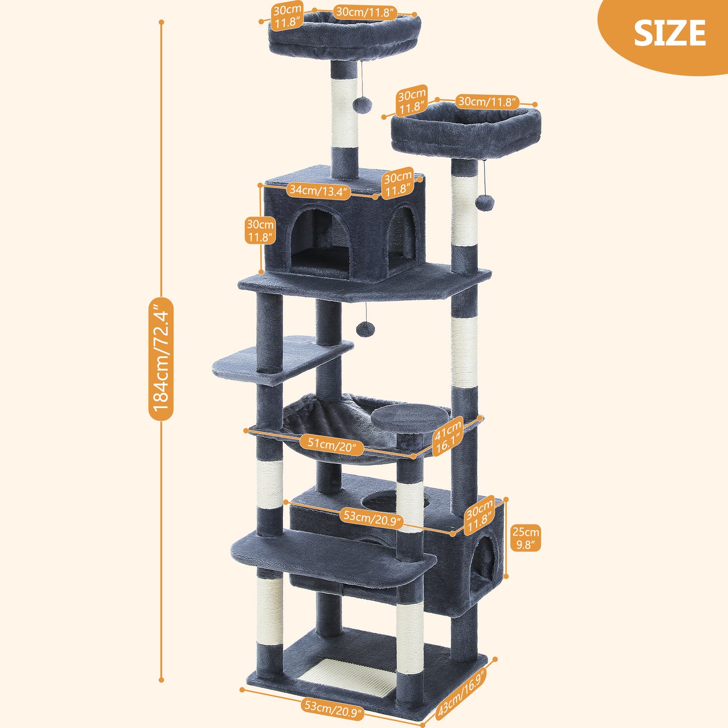 PAWZ Road 184cm Kratzbaum (Dunkelgrau)