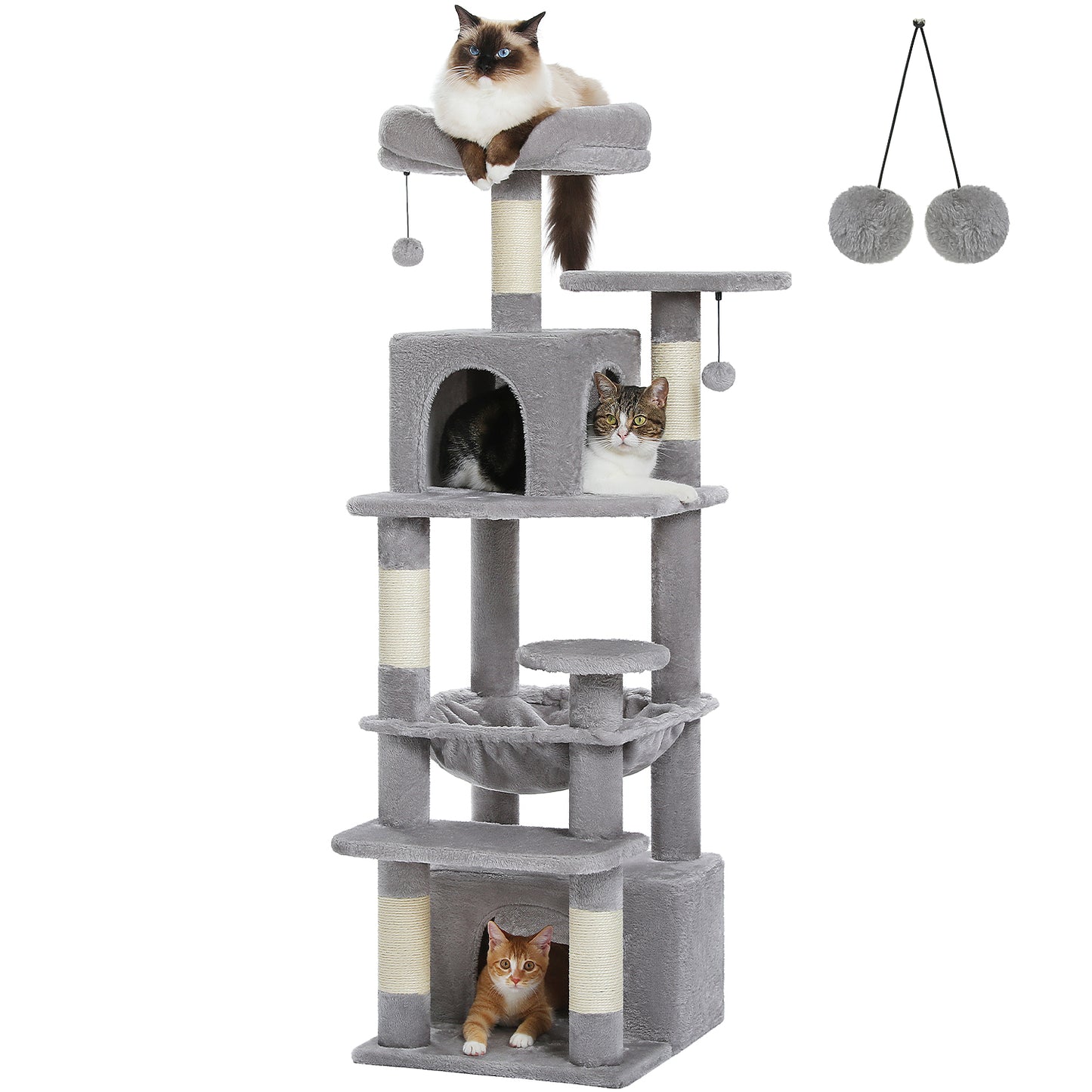 PAWZ Road Premium-Katzenbaum (136 cm hoch) | Multifunktionaler Kratzbaum mit Spacious-H?ngematte, gem¨¹tlichem Schlafhaus & Sisal-Kratzs?ulen | Doppel-Ebenen-Design mit gepolsterten Plattformen | Speziell f¨¹r gro?e Hauskatzen