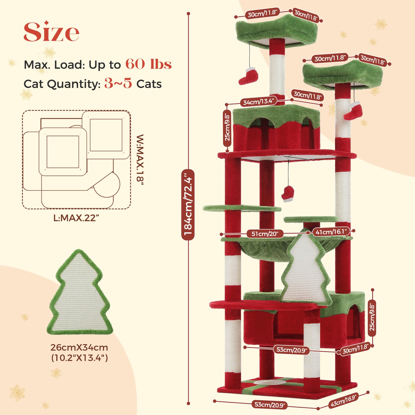 PAWZ Road | 180cm Weihnachts-Kratzbaum für Katzen