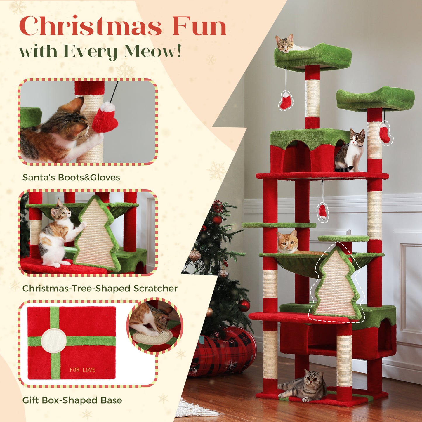 PAWZ Road | 180cm Weihnachts-Kratzbaum für Katzen