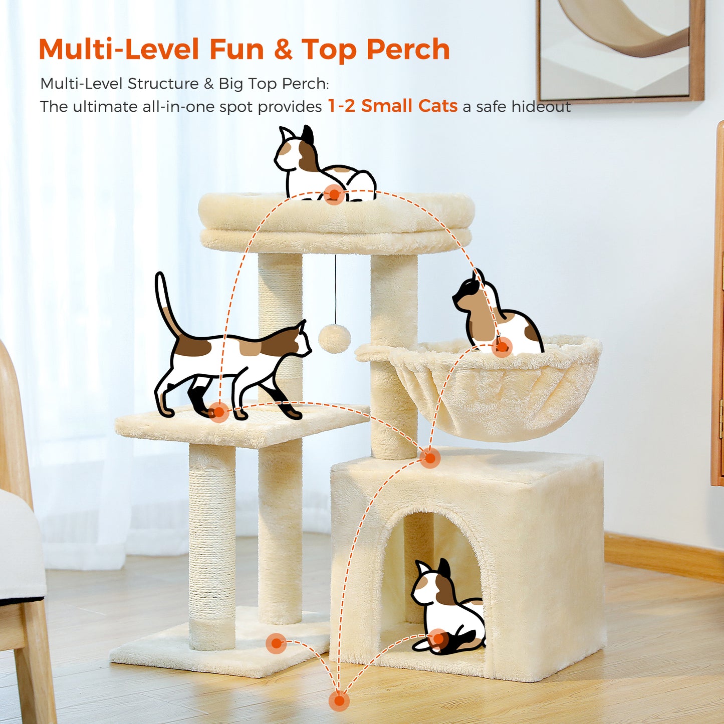 PAWZ Road Árbol para Gatos Premium「Torre del Paraíso | 106 cm | Cueva Acogedora | robustas columnas de rascado de sisal