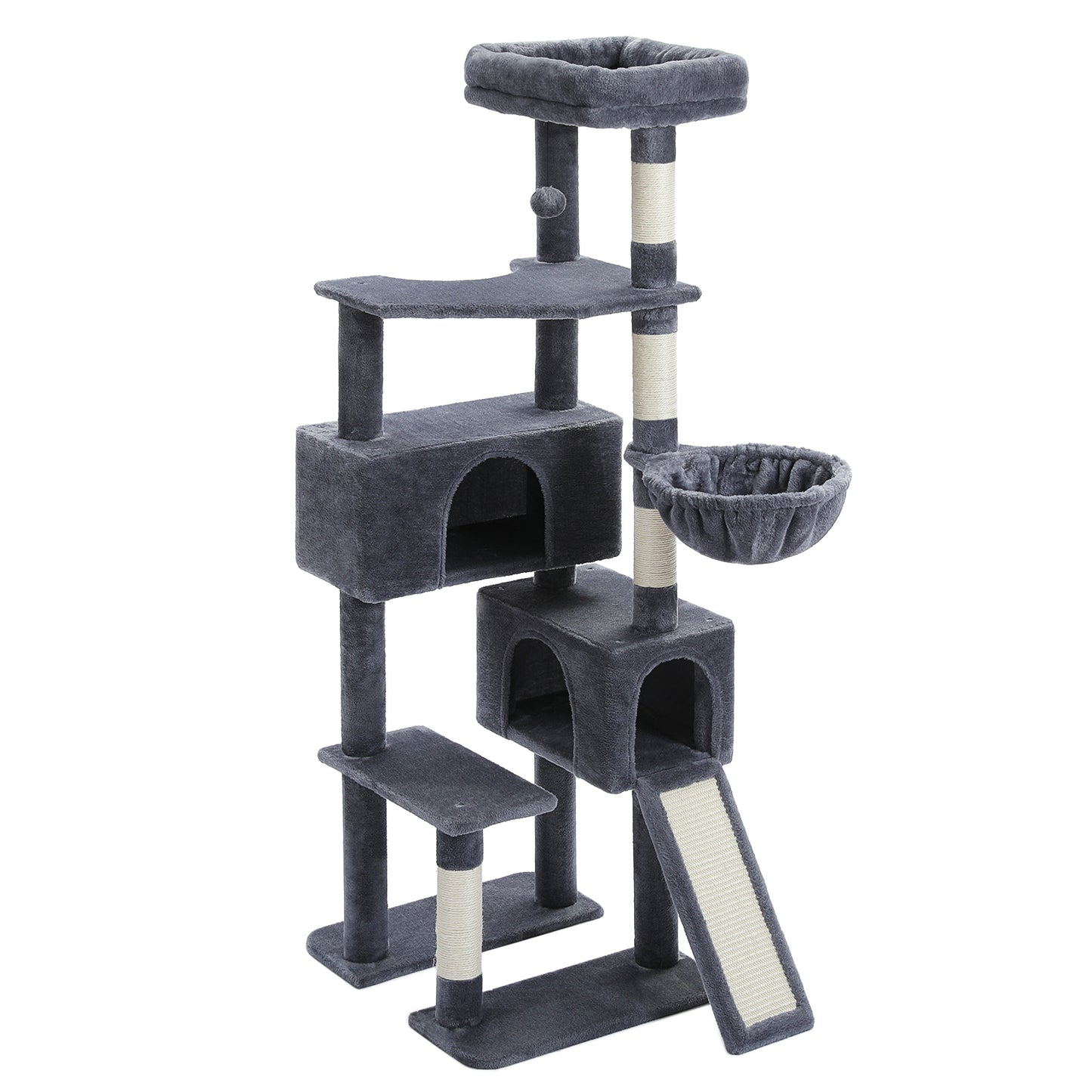 PAWZ Road Katzenbaum, 60 Zoll (152 cm) Katzenturm | mit zwei Schlafhäuschen | geräumiger Plattform | gemütlichem Korb | sisalbezogenen Kratzpfosten