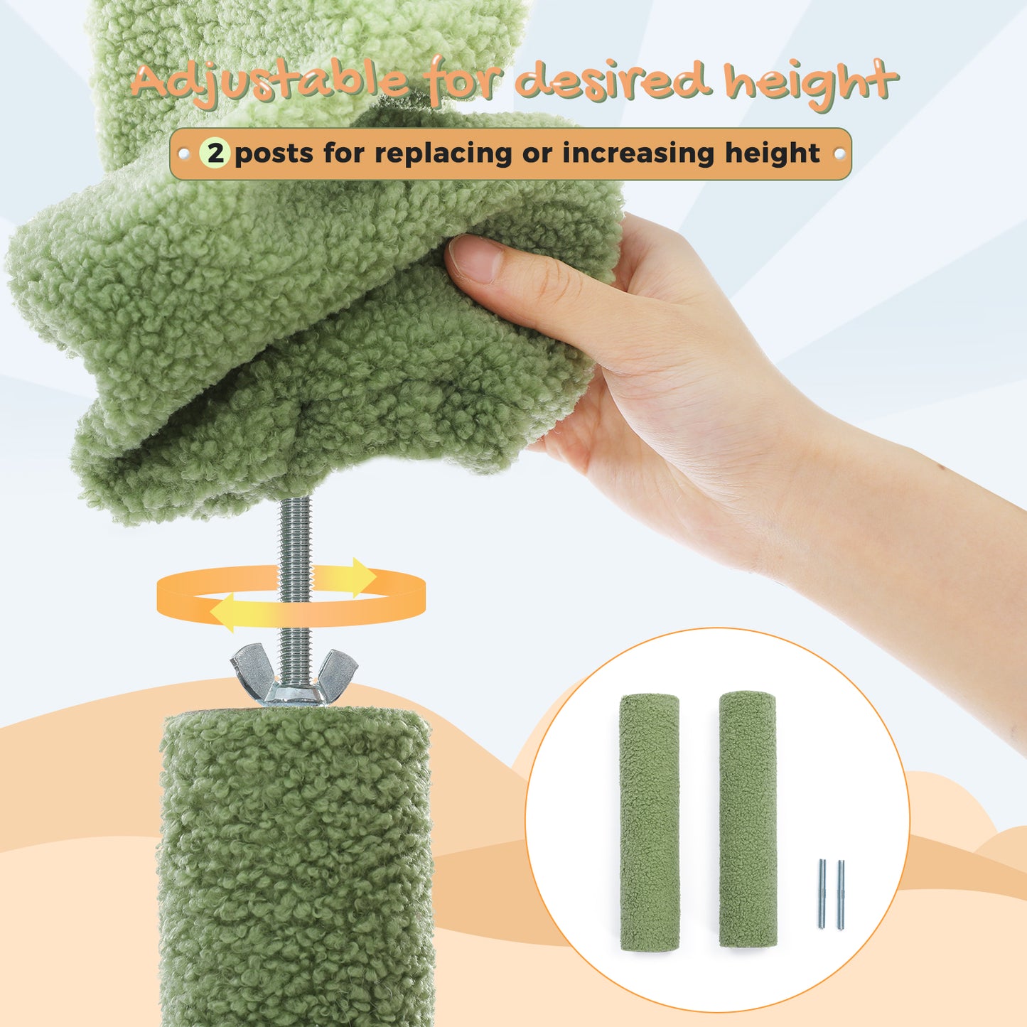 PAWZ Road Cactus Cat Tree – Ceiling-high scratching post with adjustable height (215-285 cm) | 7-tier climbing center | with hammocks | 5 platforms | sisal scratching posts
