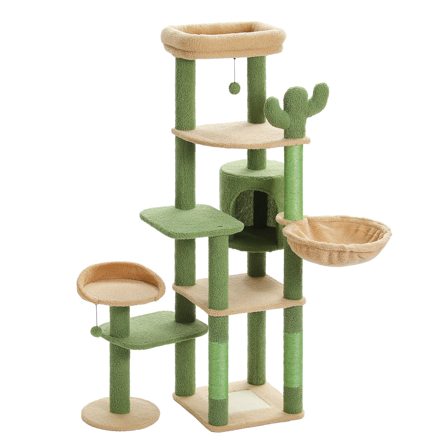 PAWZ Road 150 cm Blumen-Katzenbaum – Großer mehrstufiger Katzenturm | Niedriges Design | mit Schlafhaus | XXL Hängematte | Sisal-Pfosten & 2 Plattformen