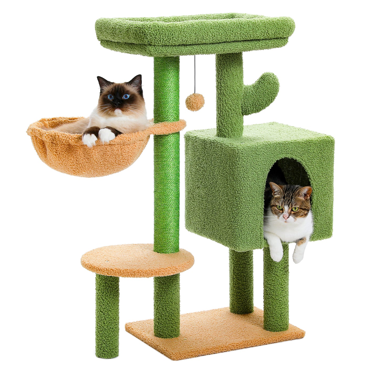 PAWZ Road Cactus Cat Tree 90 cm – Medium Cat Tower | Sisal Scratching Posts | Cat House | Padded Viewing Platform | Cozy Hammock &amp; Play Balls