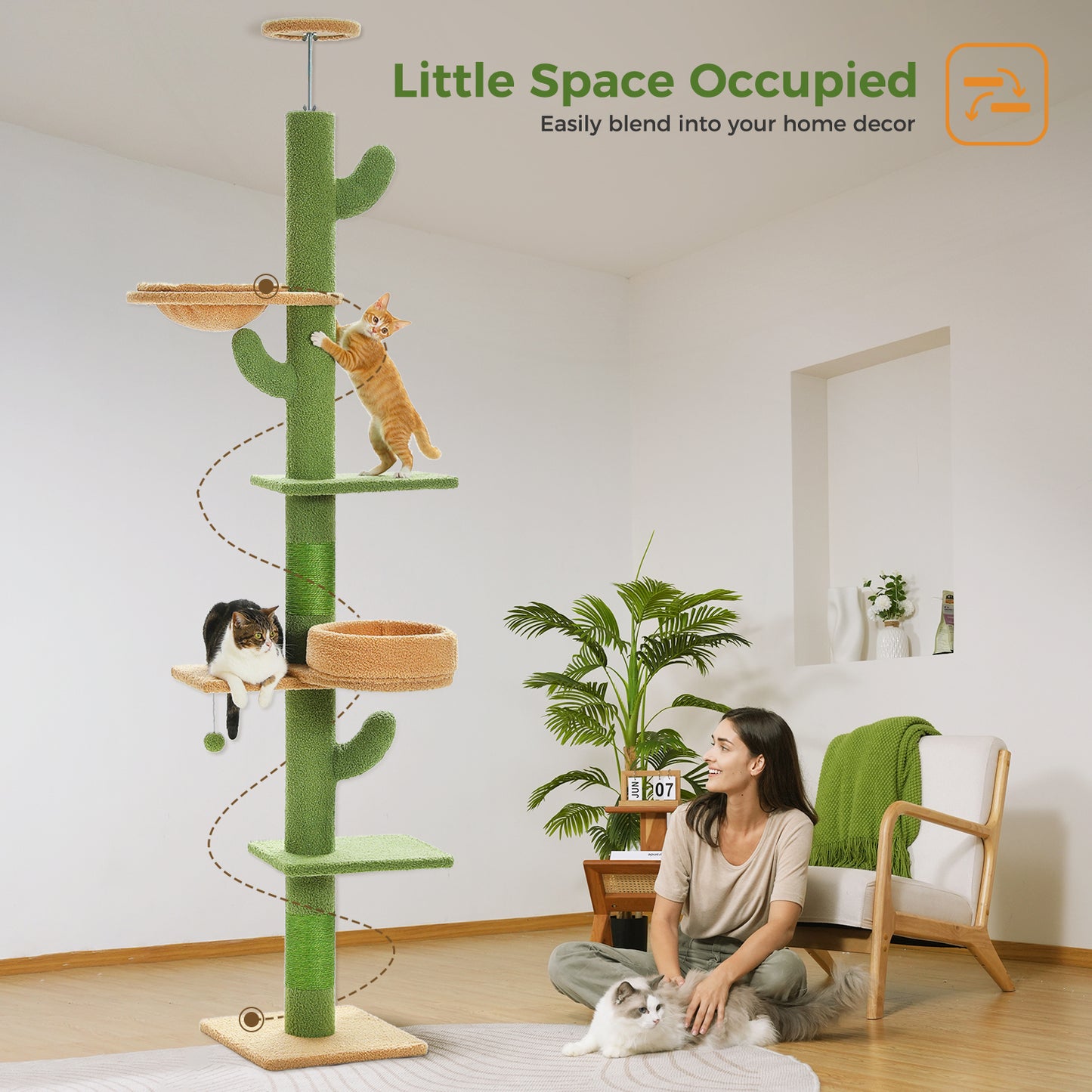 PETEPELA Ceiling-to-Floor Cat Tree | 220-254 cm Height Adjustable