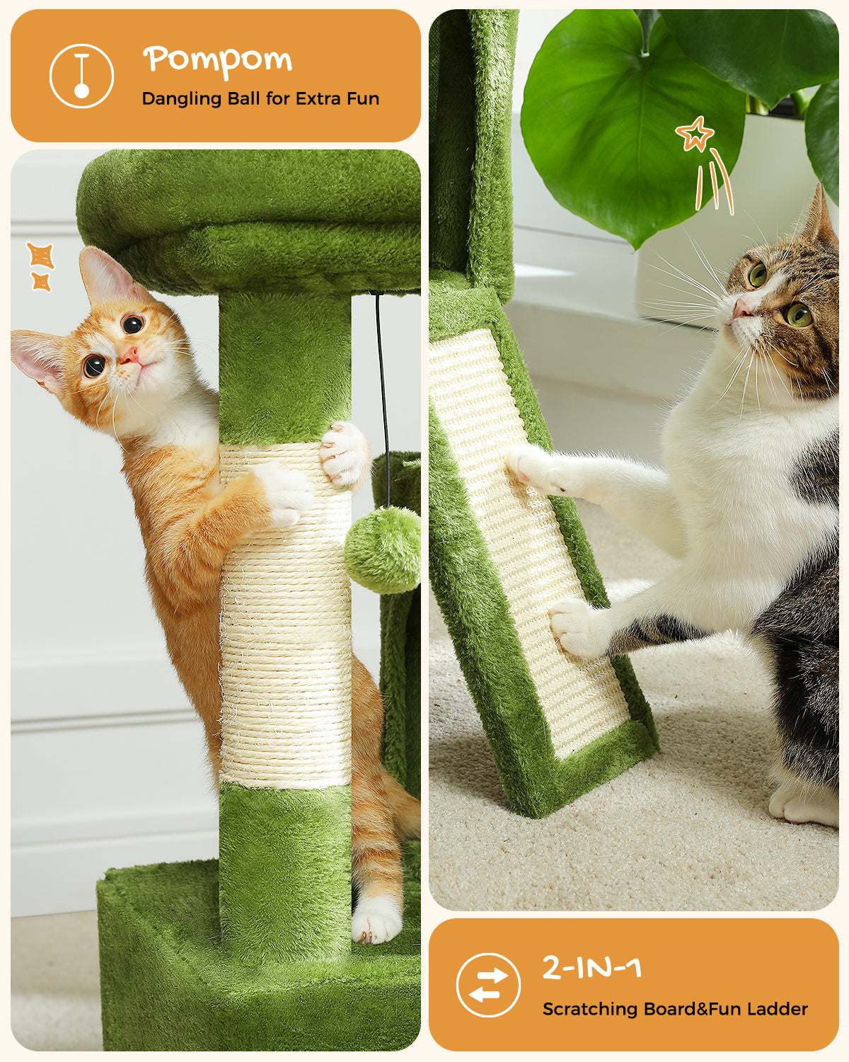PAWZ Road Katzenbaum 76 cm | Katzenturm mit Doppel-Schlafhaus | Haushalts-Kratzbaum