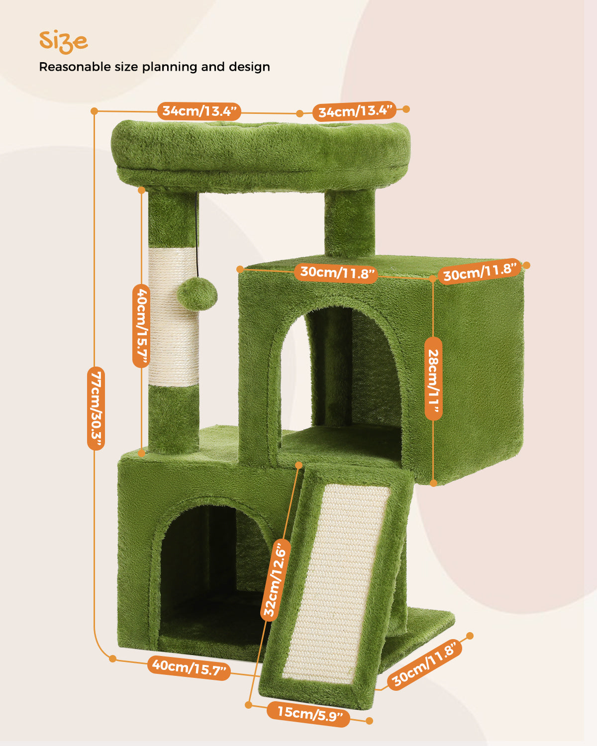 PAWZ Road Katzenbaum 76 cm | Katzenturm mit Doppel-Schlafhaus | Haushalts-Kratzbaum