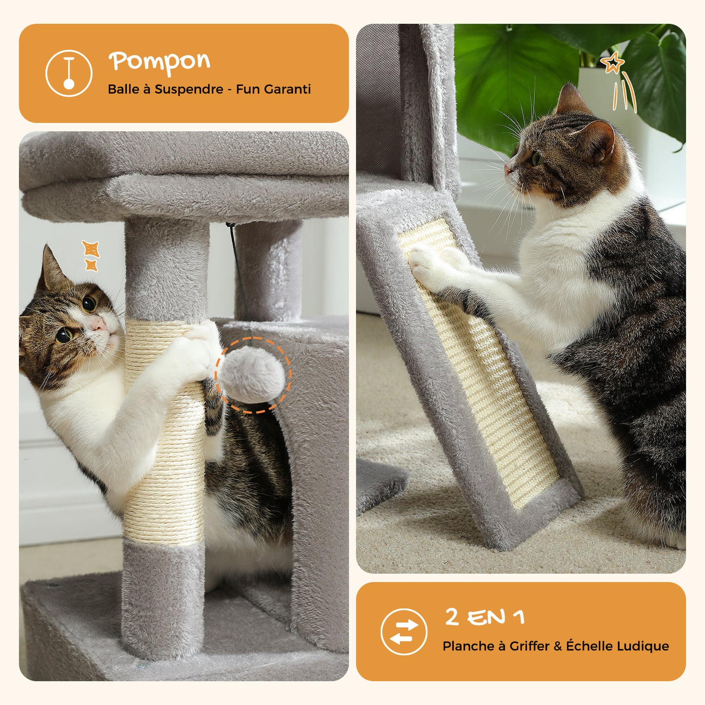PAWZ Road Cat Tree 76 cm | Cat Tower with Double Sleeping House | Household Scratching Post