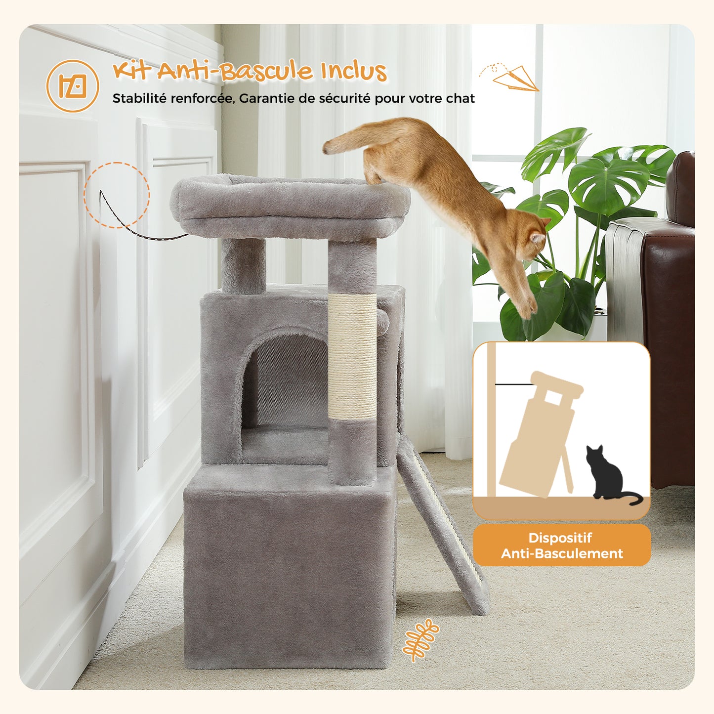 PAWZ Road Cat Tree 76 cm | Cat Tower with Double Sleeping House | Household Scratching Post