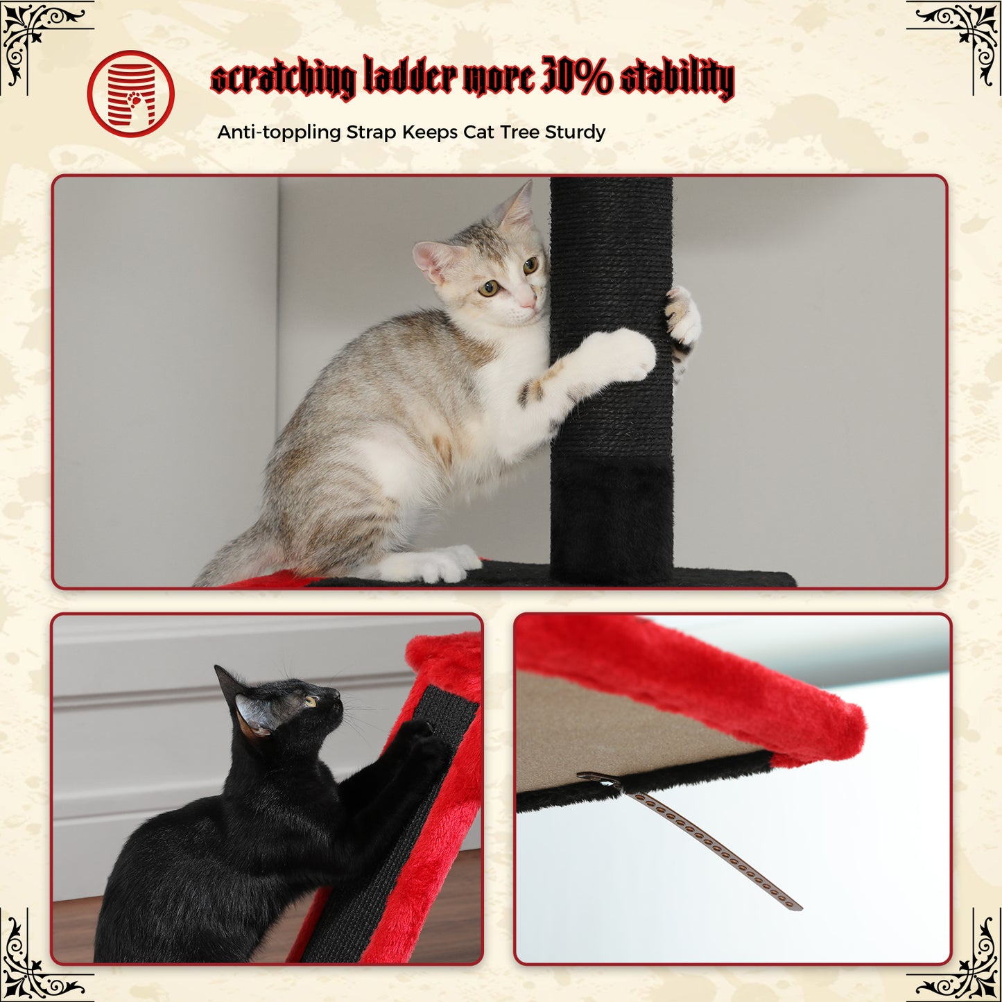 PAWZ Road Kaktus-Katzenbaum | 216-273 cm höhenverstellbar | Decken-zu-Boden-Kratzturm | mit Hängematte & Schlafhaus | Anti-Fall-Gurt