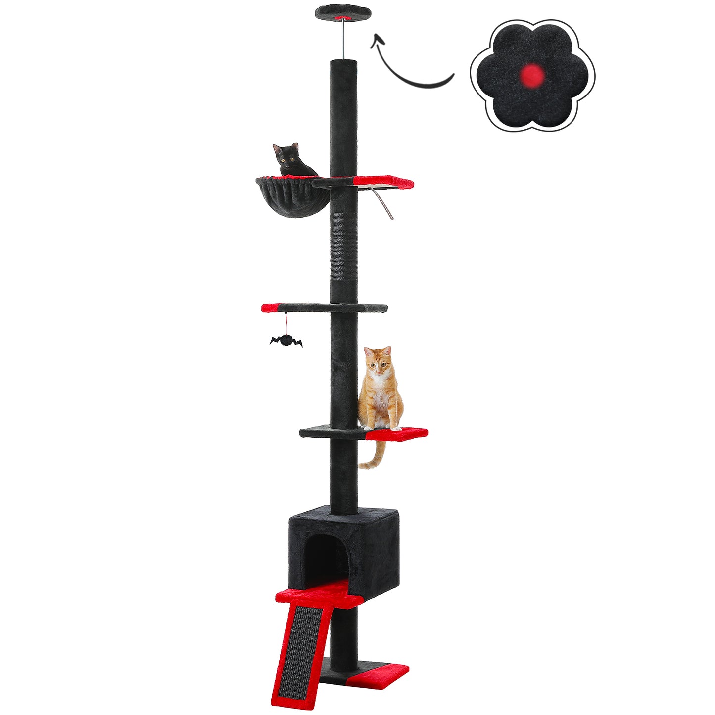 PAWZ Road Kaktus-Katzenbaum | 216-273 cm höhenverstellbar | Decken-zu-Boden-Kratzturm | mit Hängematte & Schlafhaus | Anti-Fall-Gurt