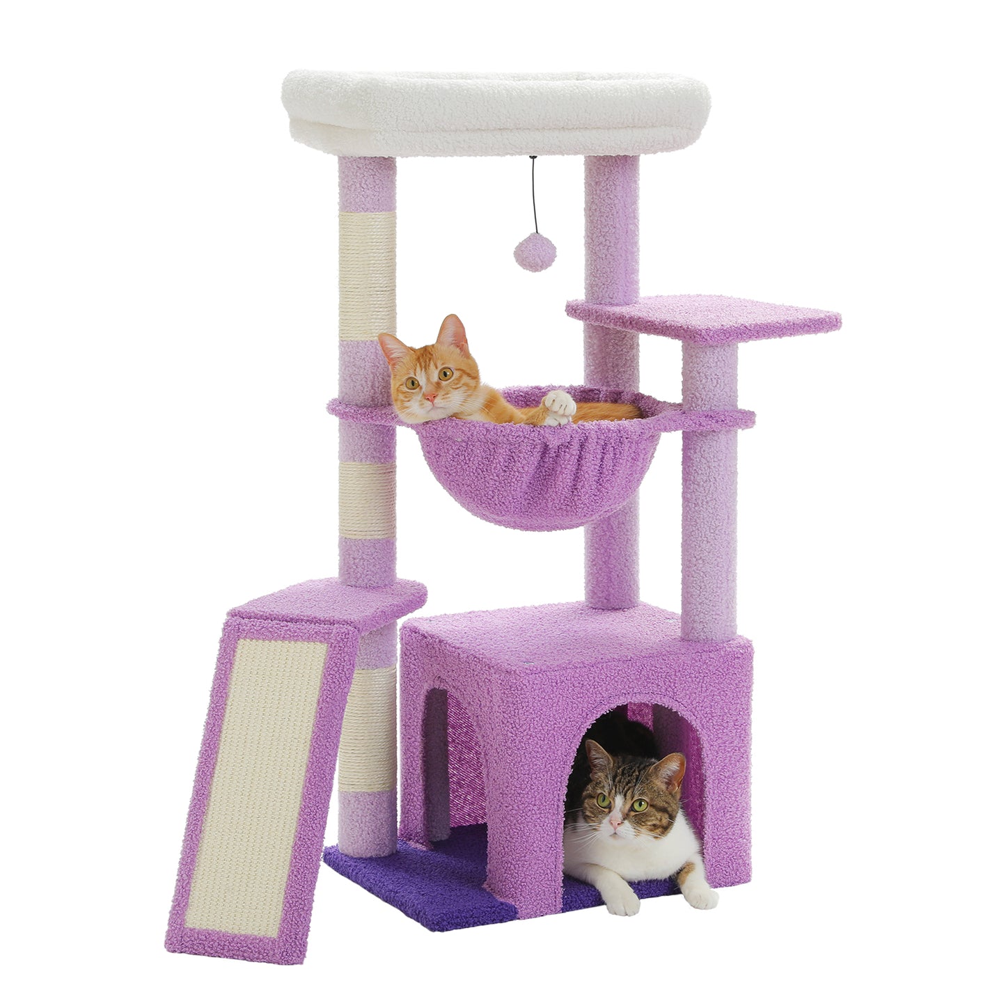 PAWZ Road Indoor-Katzenbaum | 90 cm grüner Kratzturm | mit geräumigem Schlafhaus | 1 Sisal-Ebene | 3 Kratzsäulen | XXL-Hängematte & Aussichtsplattform