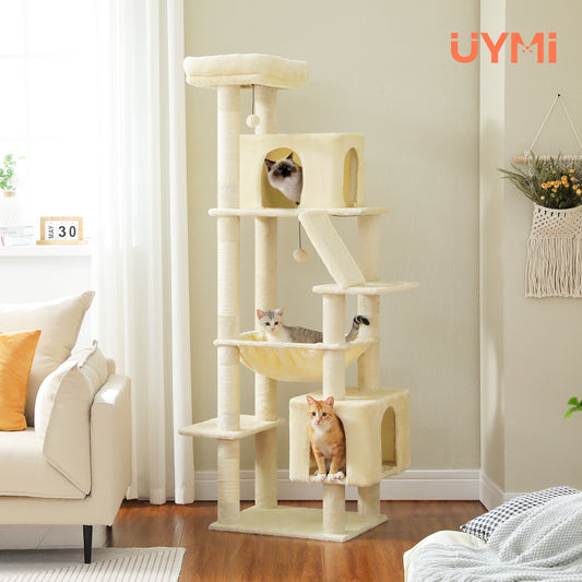 Tiragraffi PAWZ Road Grande per Gatti di Taglia Grande | Torre per Gatti Robusta con Amaca XXL | 4 Tiragraffi in Sisal e 2 Spaziose Casette | Ideale per Gatti Maine Coon | Altezza 180 cm