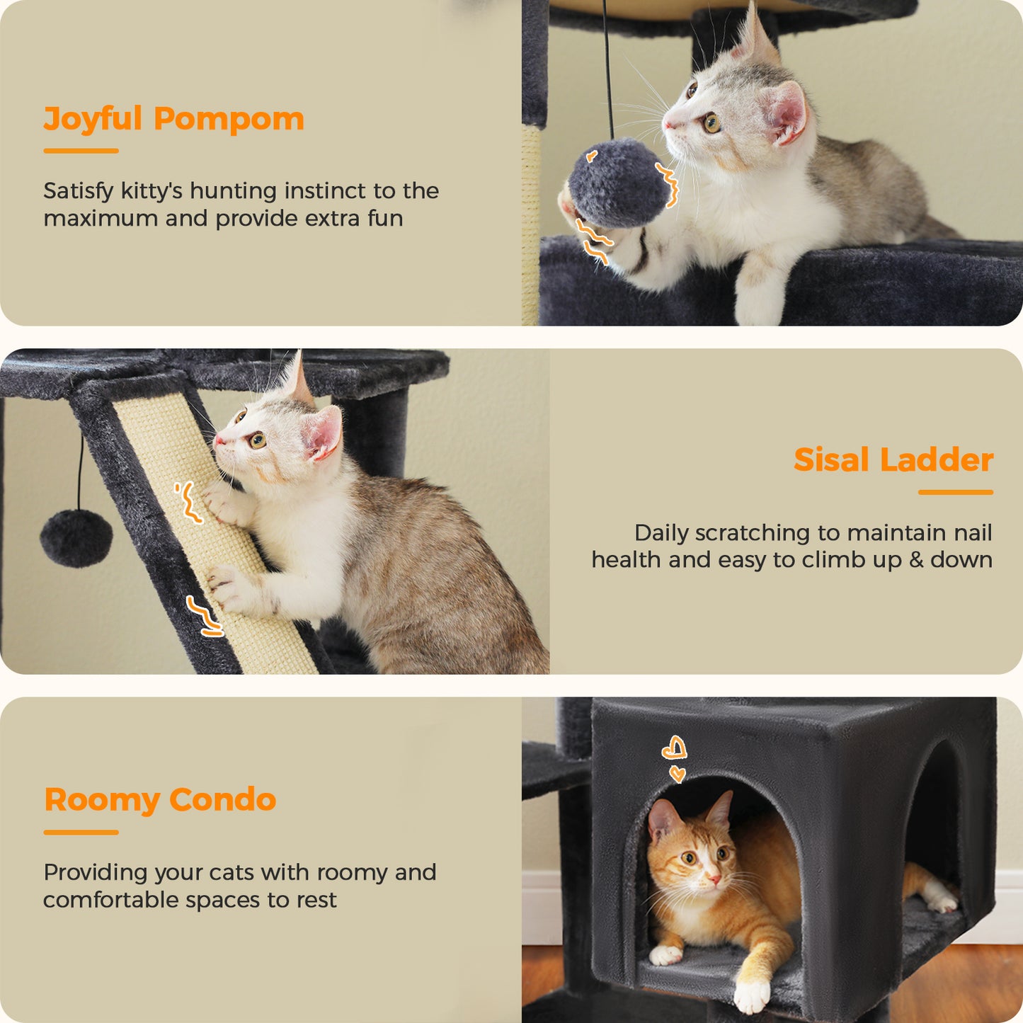 Tiragraffi PAWZ Road Grande per Gatti di Taglia Grande | Torre per Gatti Robusta con Amaca XXL | 4 Tiragraffi in Sisal e 2 Spaziose Casette | Ideale per Gatti Maine Coon | Altezza 180 cm