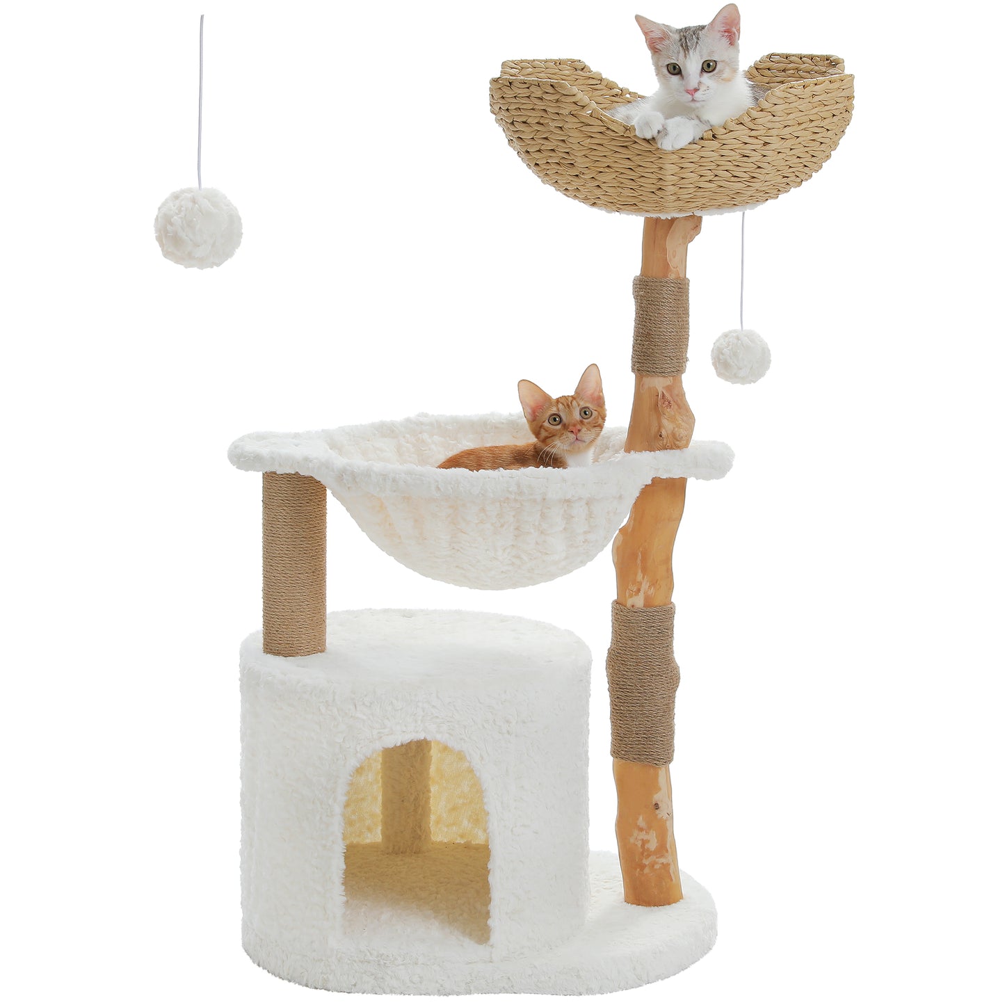 PAWZ Road Modern Cat Tree | 100 cm Solid Wood Cat Tower | White Minimalist Design | With Sisal Scratching Posts