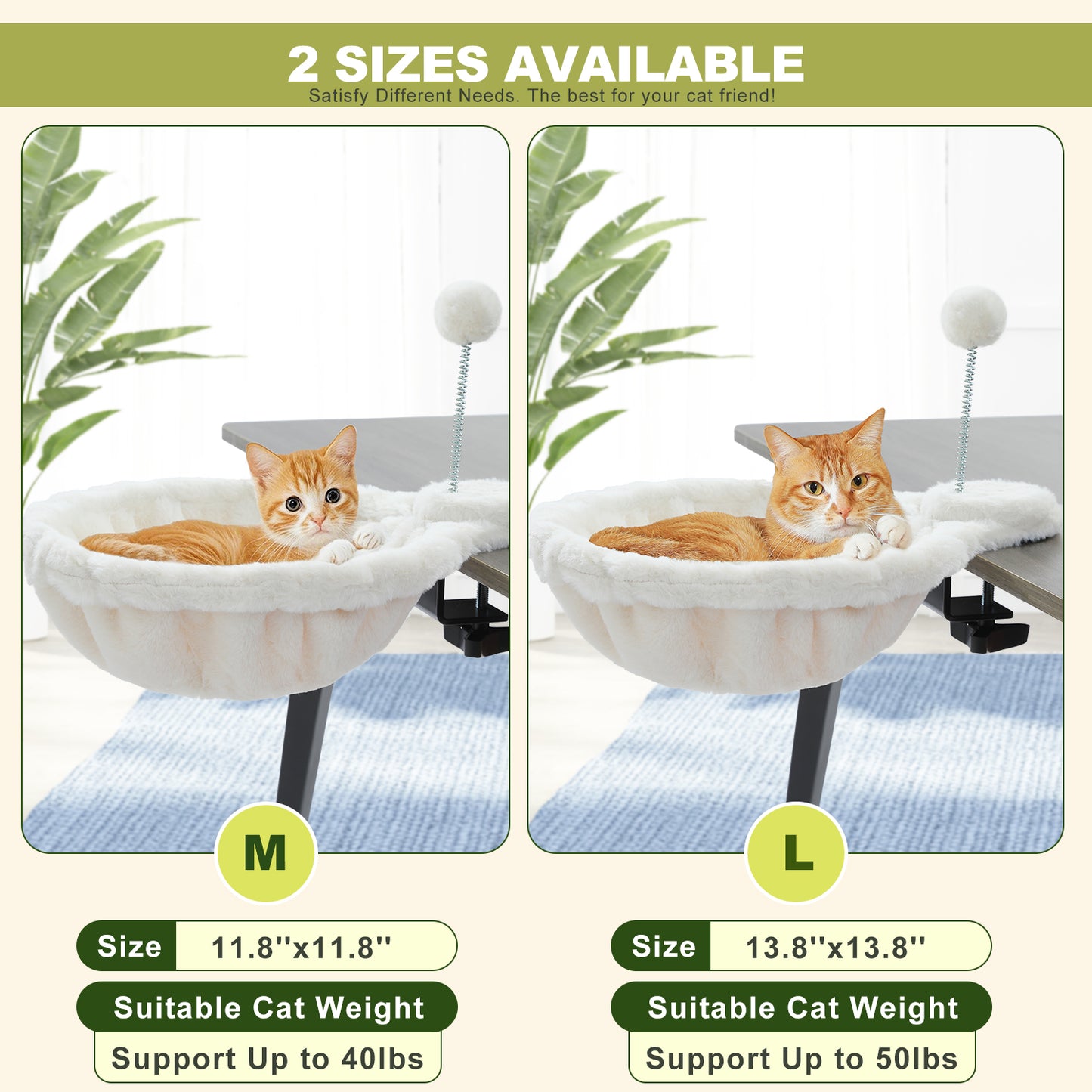 PAWZ Road Katzenbett für den Schreibtisch | mit interaktivem Plüschball | 35 cm Durchmesser | platzsparendes Katzen-Schreibtischbett | weiße Katzenhängematte für Tisch | bis zu 22 kg belastbar