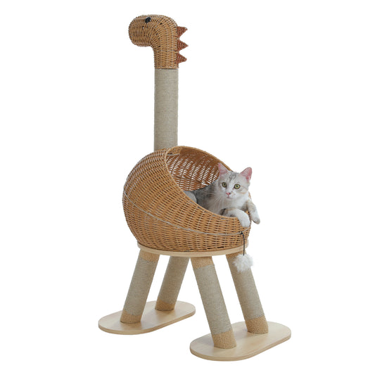 XXL Kratzbaum mit Rattan-Höhle & Sisal-Pfosten | 116cm hohe Dreiecksbasis für große Katzen