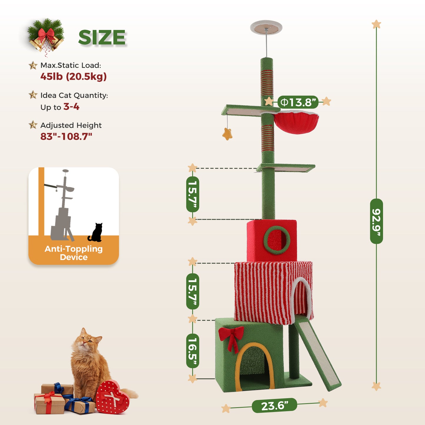 PAWZ Road | 240cm Weihnachts-Kratzbaum für Katzen