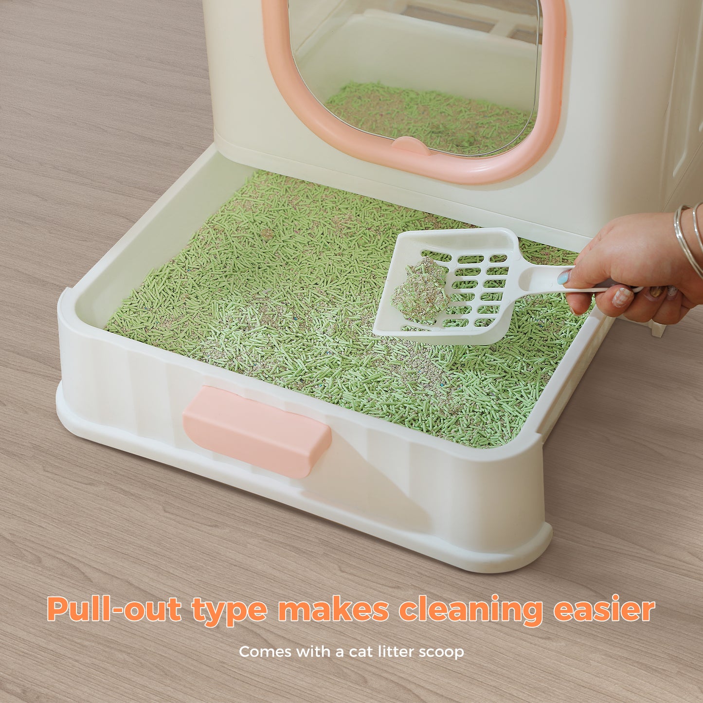 PAWZ Road litter box with deck exit and drawer | Floor entrance &amp; deck exit prevents sand dragging + pull-out mechanism | Convex sand drain plate with ball design