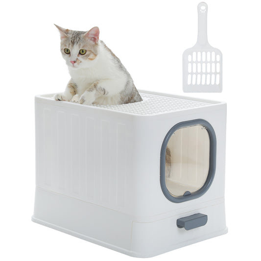PAWZ Road Litière pour chat avec sortie supérieure et tiroir | Entrée au sol et sortie supérieure pour éviter le traînage de sable + mécanisme extensible | Plaque de drainage convexe avec design en boule