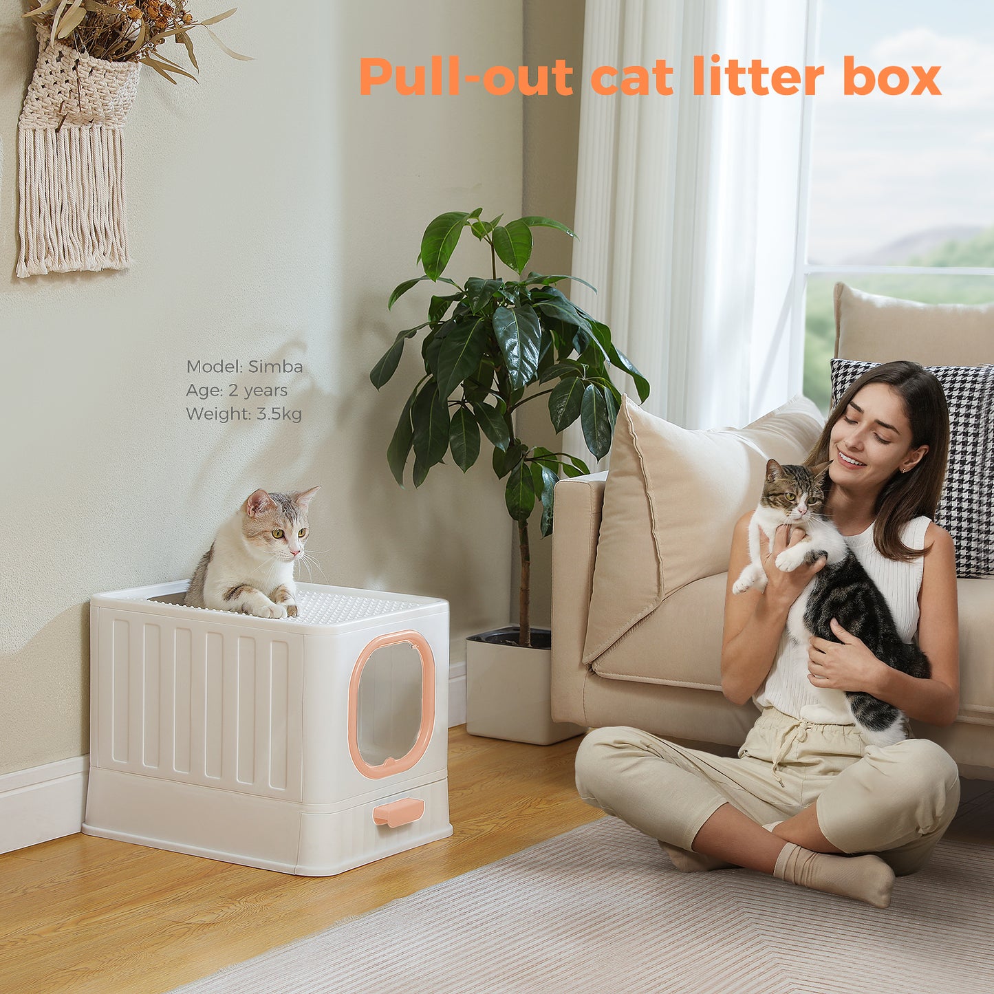PAWZ Road litter box with deck exit and drawer | Floor entrance &amp; deck exit prevents sand dragging + pull-out mechanism | Convex sand drain plate with ball design