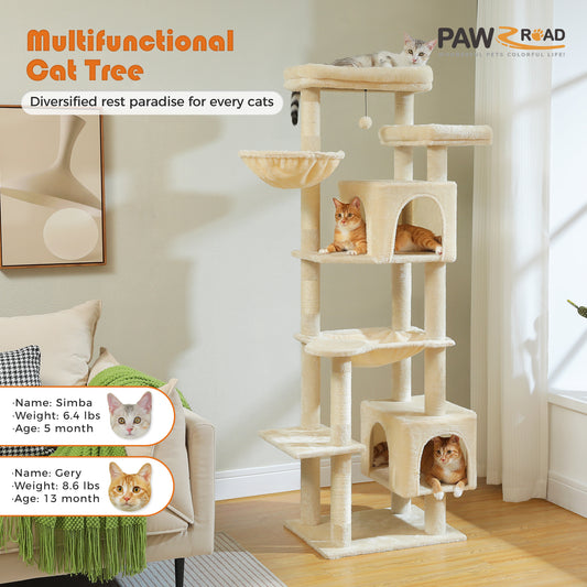 PAWZ Road XXL Cat Tree 175 cm for Indoor Cats | With Large Hammock | Cat Tower for Adult Cats | Incl. Scratching Post, Sleeping House &amp; Viewing Platform