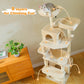 PAWZ Road Cat Tree, 136 cm high | with spacious hammock | sleeping house and scratching post | two padded platforms | cat house suitable for large indoor cats