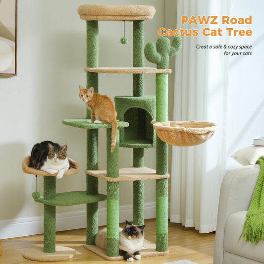 Albero per gatti PAWZ Road Flower da 150 cm - Torre per gatti grande a più livelli | Design basso | con cuccia | Amaca XXL | Pali in sisal e 2 piattaforme