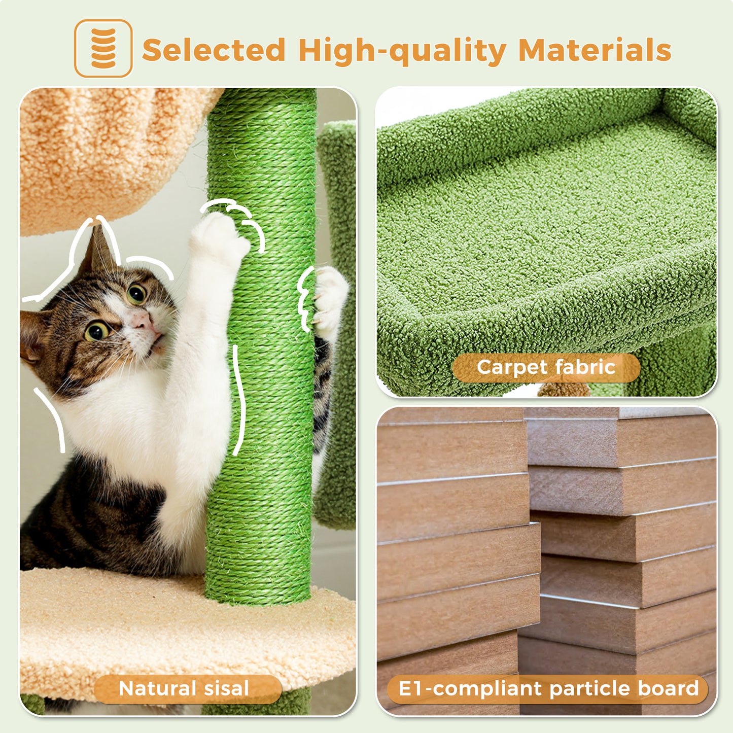 Arbre à gratter cactus 90 cm – Arbre à chat de taille moyenne avec poteau à gratter en sisal, maison pour chats d'appartement, grande plateforme panoramique rembourrée, hamac confortable et 2 balles de jeu pour chats de petite à moyenne taille