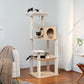 PETEPELA Arbre à chats en bois pour chats d'appartement - Tour à plusieurs niveaux avec poteaux de grattage en sisal, maison de repos confortable, hamac XXL et plateformes douillettes en pelage de lapin en tissu (beige)