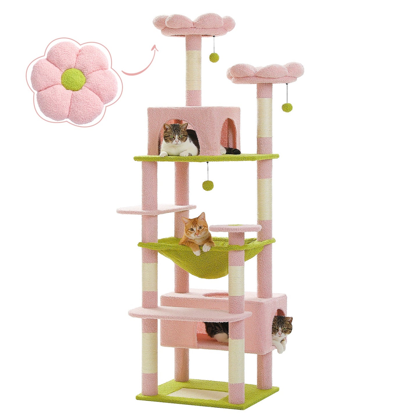 PAWZ Road Kratzbaum, 136 cm hoch | mit ger?umiger H?ngematte | Schlafhaus und Kratzpfosten | zwei gepolsterte Plattformen | Katzenhaus geeignet f¨¹r gro?e Wohnungskatzen