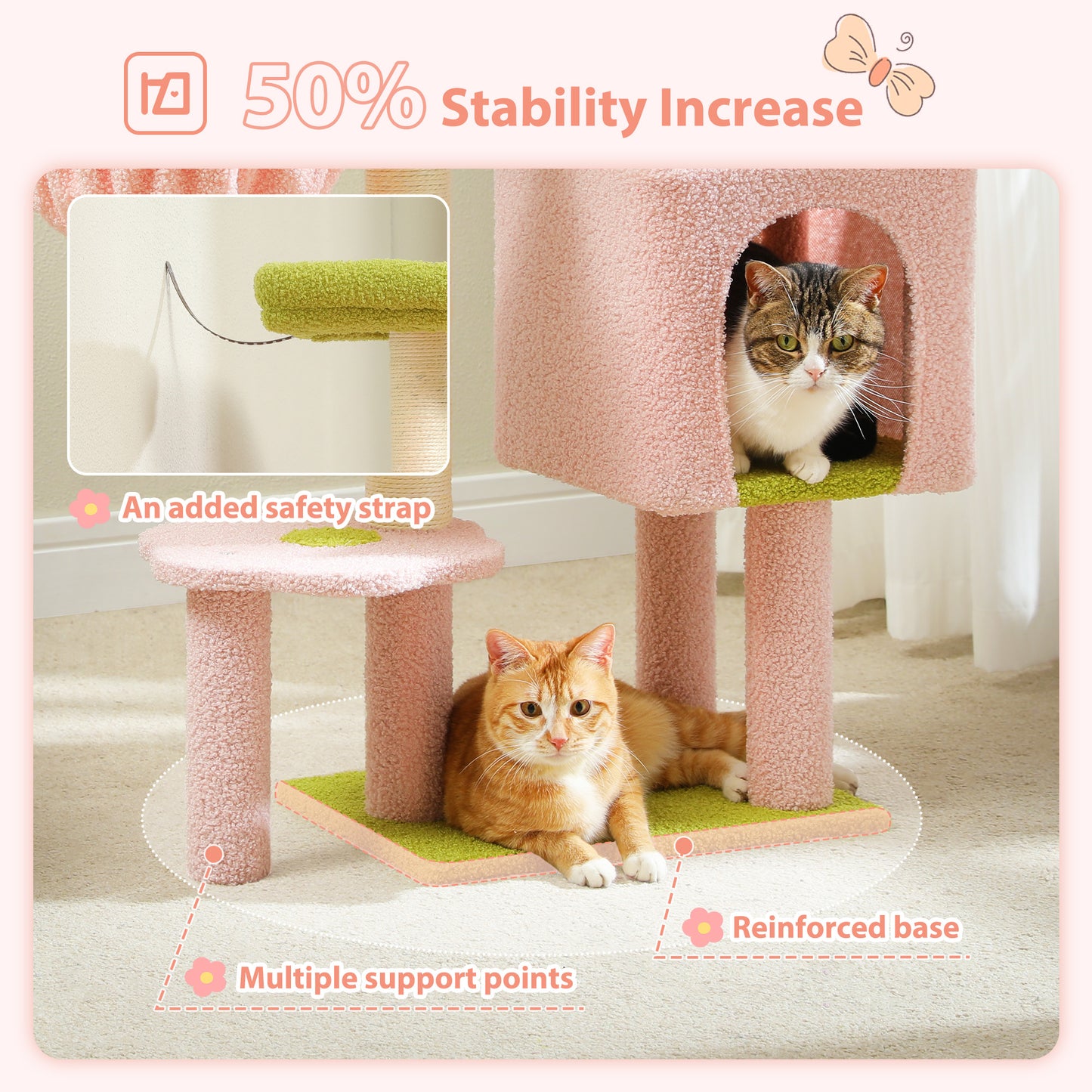 PAWZ Road Cactus Cat Tree 90 cm – Medium Cat Tower | Sisal Scratching Posts | Cat House | Padded Viewing Platform | Cozy Hammock &amp; Play Balls