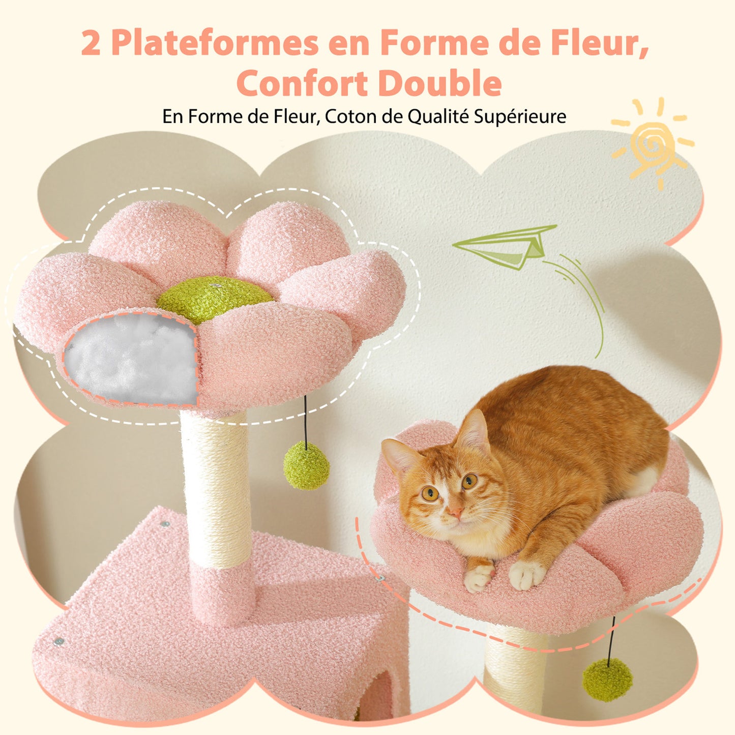 PAWZ Road Cat Tree, 136 cm high | with spacious hammock | sleeping house and scratching post | two padded platforms | cat house suitable for large indoor cats