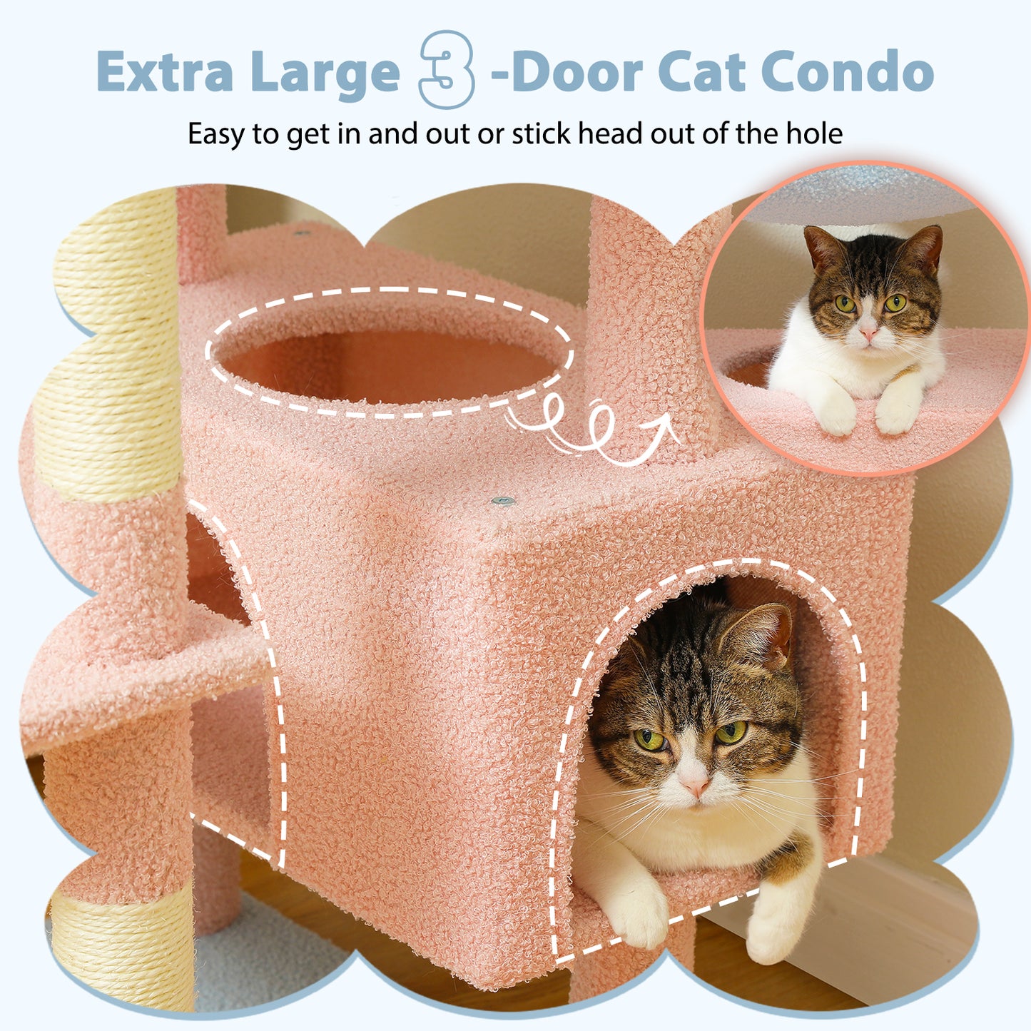 PAWZ Road Arbre à gratter, 136 cm de haut | avec hamac spacieux | maison de repos et poteau à gratter | deux plateformes rembourrées | maison pour chats adaptée aux chats d'appartement de grande taille